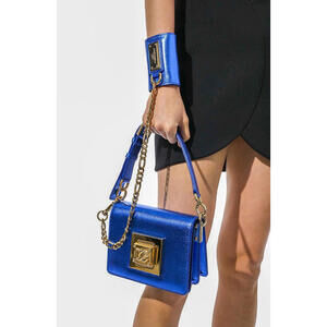 Dolce & Gabbana Bella Metallic Blue Leather Shoulder Crossbody Bag Rare New